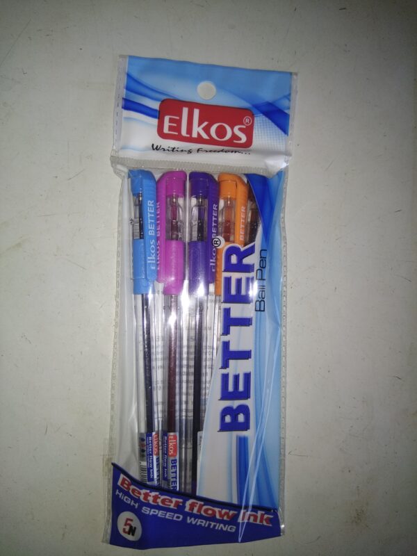 Elkos Better flow 5 colour ball pen(5 pcs pack)