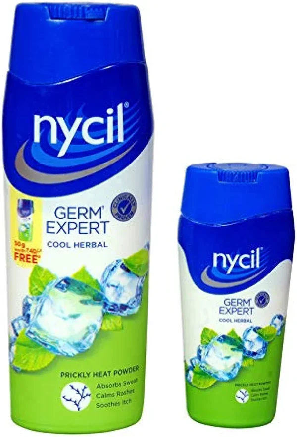 Nycil Germ Expert Cool Herbal Prickly Heat and Cooling Powder - 150 g + 50 g Free (Nycil Cool Herbal Powder) | Get Relief from Skin Problems
