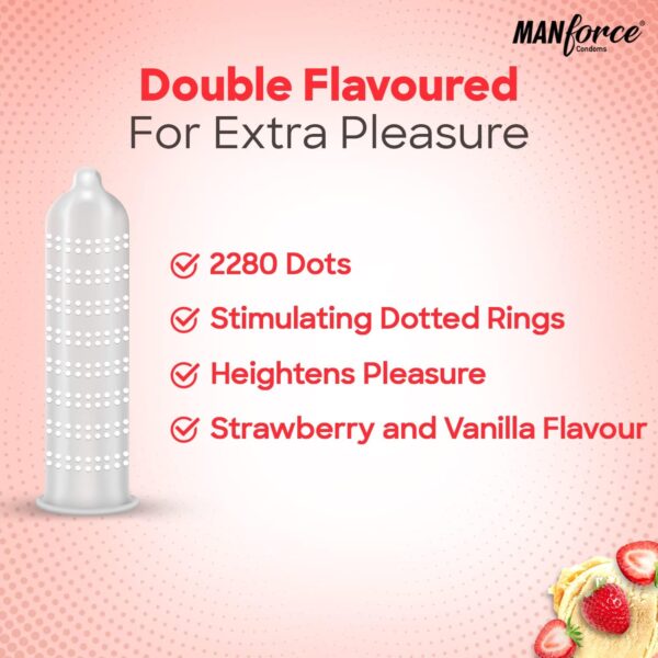 Manforce Cocktail Strawberry & Vanilla Flavoured Condoms for Men with Dotted Rings| Double the Fun with Double Flavour| Extra Dotted for Her Extra Stimulation| India’s No. 1* Condom Brand| Lubricated Latex Condoms| 10 pcs - Image 4