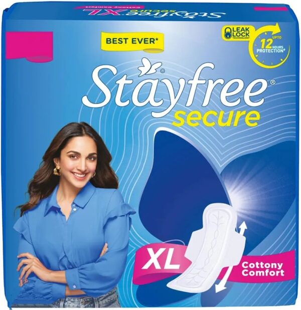 Stayfree Secure xl | Cottony Soft Sanitary Pads for Women | With LeakLock Technology | Odour Control | Absorbs upto 100% fluid | Up to 12 Hours of Protection | 18Pads