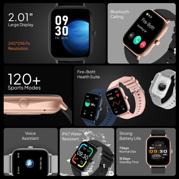 Fire-Boltt Ninja Call Pro  1.83" Smart Watch with Bluetooth Calling, AI Voice Assistance, 120 Sports Modes IP67 Rating, 240 * 286 Pixel High Resolution - Image 3