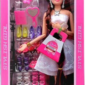 Beautiful Dazzling Doll Toy with Moveable Arms, Legs, Elbow & Knee for Girls (Doll with Accessoires)