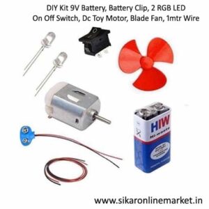 Omitron Electronic Experiment Project DIY Kit 9V Battery, Battery Clip, On Off Switch, Dc Toy Motor, Blade Fan, 2 RGB LED, 1 m Wire