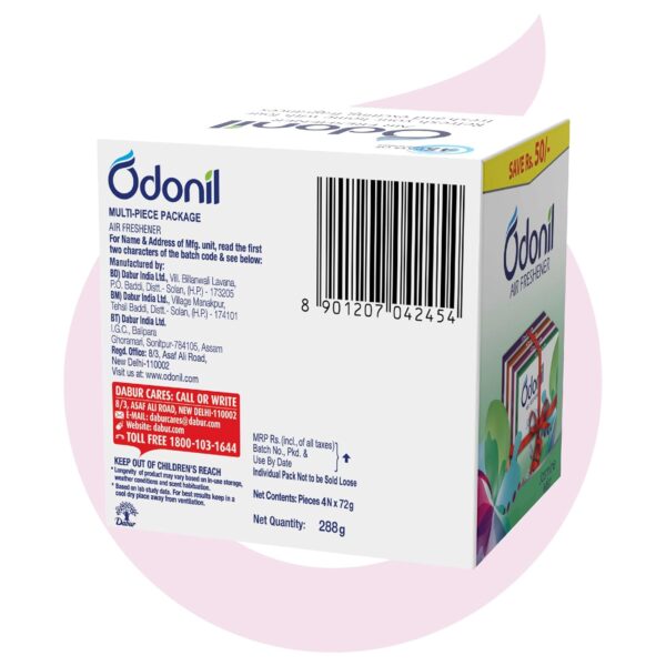 Odonil Bathroom Air Freshner Blocks - 288g (72g*4) | Mixed Fragrances: Jasmine, Lavender, Orchid, Rose| Long Lasting Fragrance | Lasts upto 45 days - Image 2