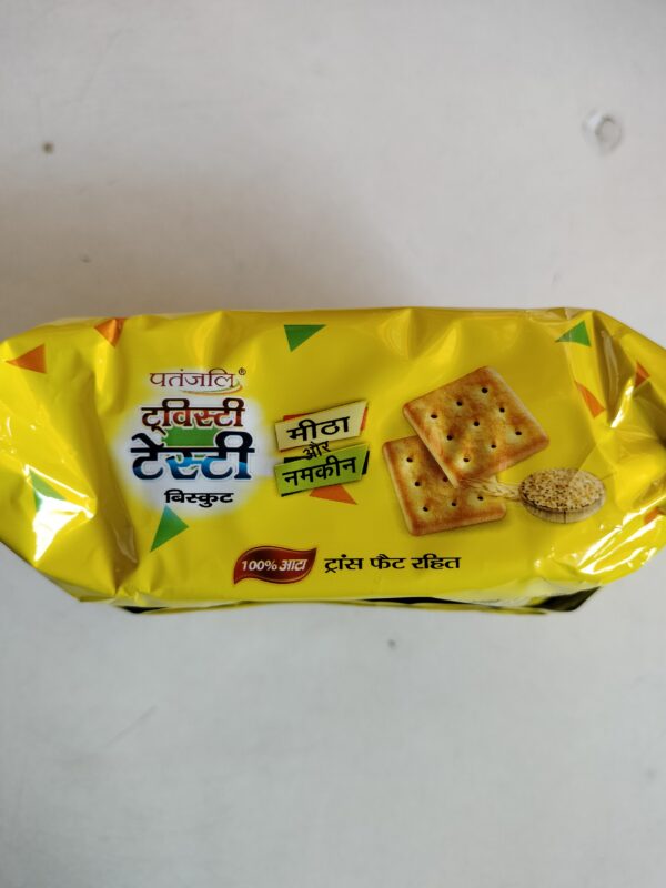 Patanjali Twisty Tasty biscuits,100% aata biscuits ,sweet and salty,  net weight 35gm - Image 3