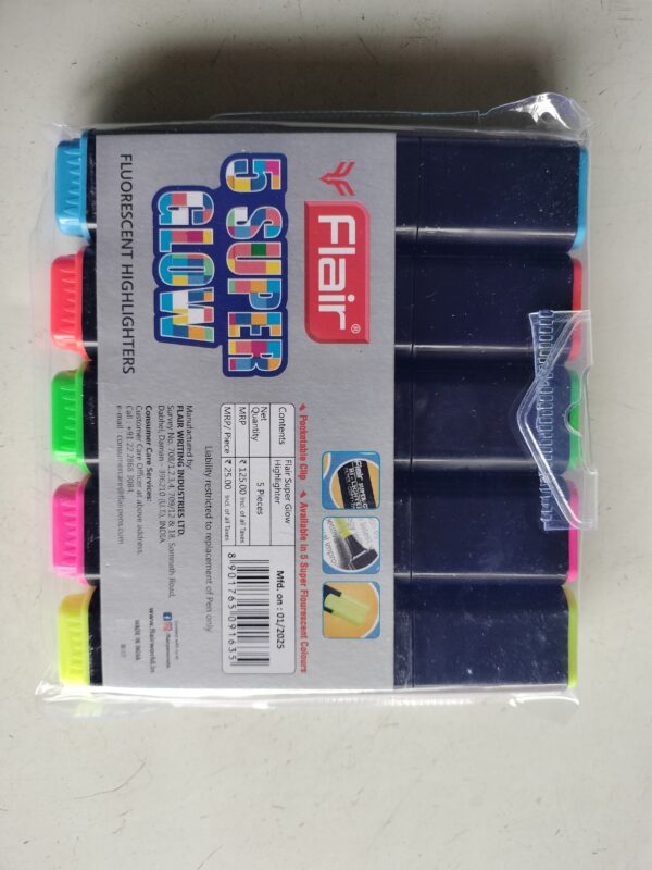 Flair super glow fluorescent highlighters (5pcs) pack - Image 2