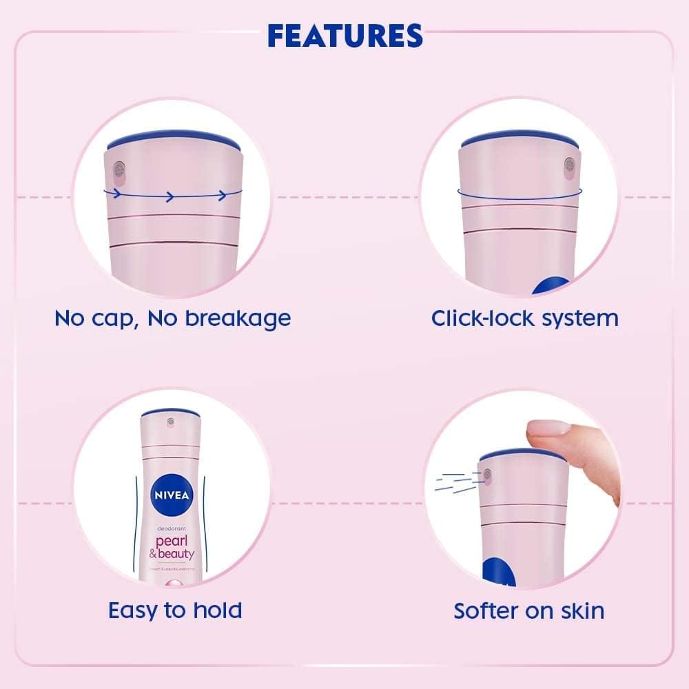 Nivea Deodorant, Spray Pearl & Beauty for Women, 150ml 5 Nivea Deodorant, Spray Pearl & Beauty for Women, 150ml - Image 5