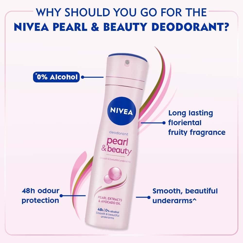Nivea Deodorant, Spray Pearl & Beauty for Women, 150ml 2 Nivea Deodorant, Spray Pearl & Beauty for Women, 150ml - Image 2